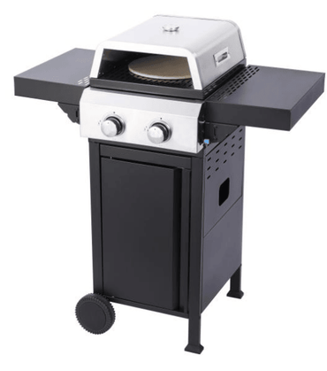 2-Burner Propane Gas BBQ Grill, Pizza Box, 24600BTU Output With Wire Enamel Cooking Grids For Outdoor Barbecue, Foldable Side Table, Hanging Basket, Stainless Steel - Discount Msrp 