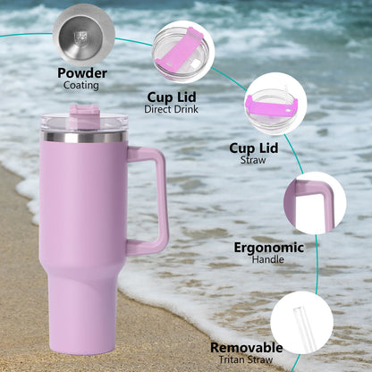 40oz large capacity tumbler, With Handle And Straw Lid, Insulated Reusable Stainless Steel Water Bottles Travel Mug Coffee Cup car cup water cup For Men Women Outdoor Camping Driving, gift - Discount Msrp 