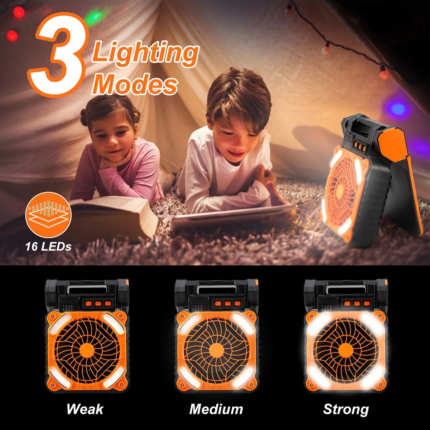 Solar Camping Fan With LED Lantern 5200mAh Rechargeable Battery Operated Portable Fan with Emergency Power Bank 4 Wind Speeds 3 Light Modes 3 Timers for Hiking Fishing Travel GPCT5319 - Discount Msrp 