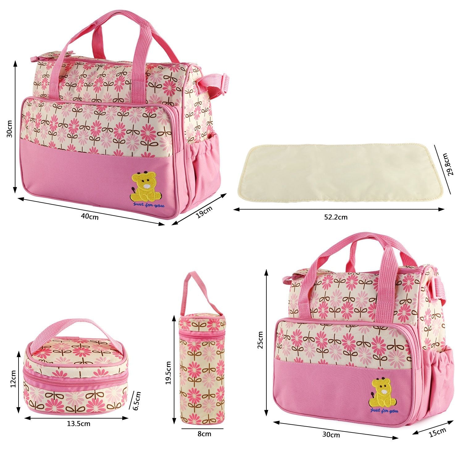 5PCS Baby Nappy Diaper Bags Set Mummy Diaper Shoulder Bags w/ Nappy Changing Pad Insulated Pockets Travel Tote Bags - Discount Msrp 