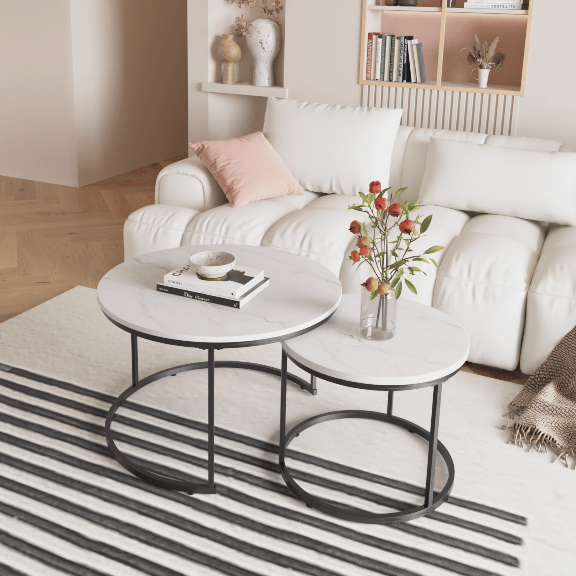 Nesting Coffee Table Set of 2, 27.6inch Round Coffee Table Industrial Wood Finish with Sturdy Metal Frame, End Table Side Tables for Living Room Bedroom Balcony Yard - Discount Msrp 
