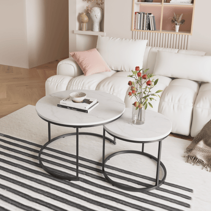 Nesting Coffee Table Set of 2, 27.6inch Round Coffee Table Industrial Wood Finish with Sturdy Metal Frame, End Table Side Tables for Living Room Bedroom Balcony Yard - Discount Msrp 