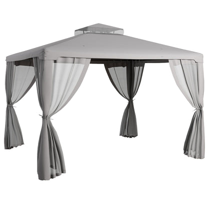 Outsunny 9.6' x 11.6' Patio Gazebo, Outdoor Canopy Shelter with 2-Tier Roof and Netting, Steel Frame for Garden, Lawn, Backyard, and Deck, Gray - Discount Msrp 