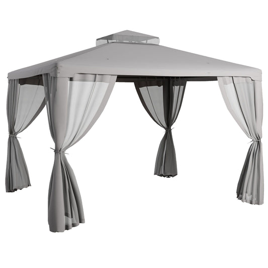 Outsunny 9.6' x 11.6' Patio Gazebo, Outdoor Canopy Shelter with 2-Tier Roof and Netting, Steel Frame for Garden, Lawn, Backyard, and Deck, Gray - Discount Msrp 