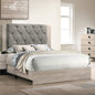 Contemporary 1pc Cream Finish California King Size Bed Bedroom Furniture Gray Tufted Design Headboard Rubberwood 1pc Bedframe - Discount Msrp 