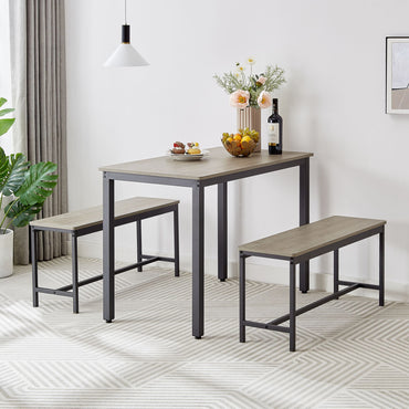 Dining Table Set, Bar Table with 2 Dining Benches, Kitchen Table Counter with Chairs, Industrial for Kitchen Breakfast Table, Living Room, Party Room, Grey and Black,43.3″L x 23.6″W x 29.9″H - Discount Msrp 