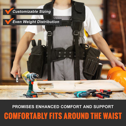 VEVOR Tool Belt with Suspenders, 29 Pockets, 29-54 inches Adjustable Waist Size, Tool Belts for Men, 600D Polyester Heavy Duty Carpenter Tool Pouch for Carpenters, Electricians, and Gardening, Black - Discount Msrp 