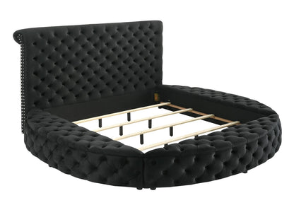 Luxurious 1pc Glam King Size Tufted Headboard Upholstered Storage Round Bed Black Footboard Storage Wooden Bedroom Furniture - Discount Msrp 