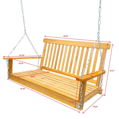 Front Porch Swing with Armrests, Wood Bench Swing with Hanging Chains,for Outdoor Patio ,Garden Yard, porch, backyard, or sunroom,Easy to Assemble,teak - Discount Msrp 