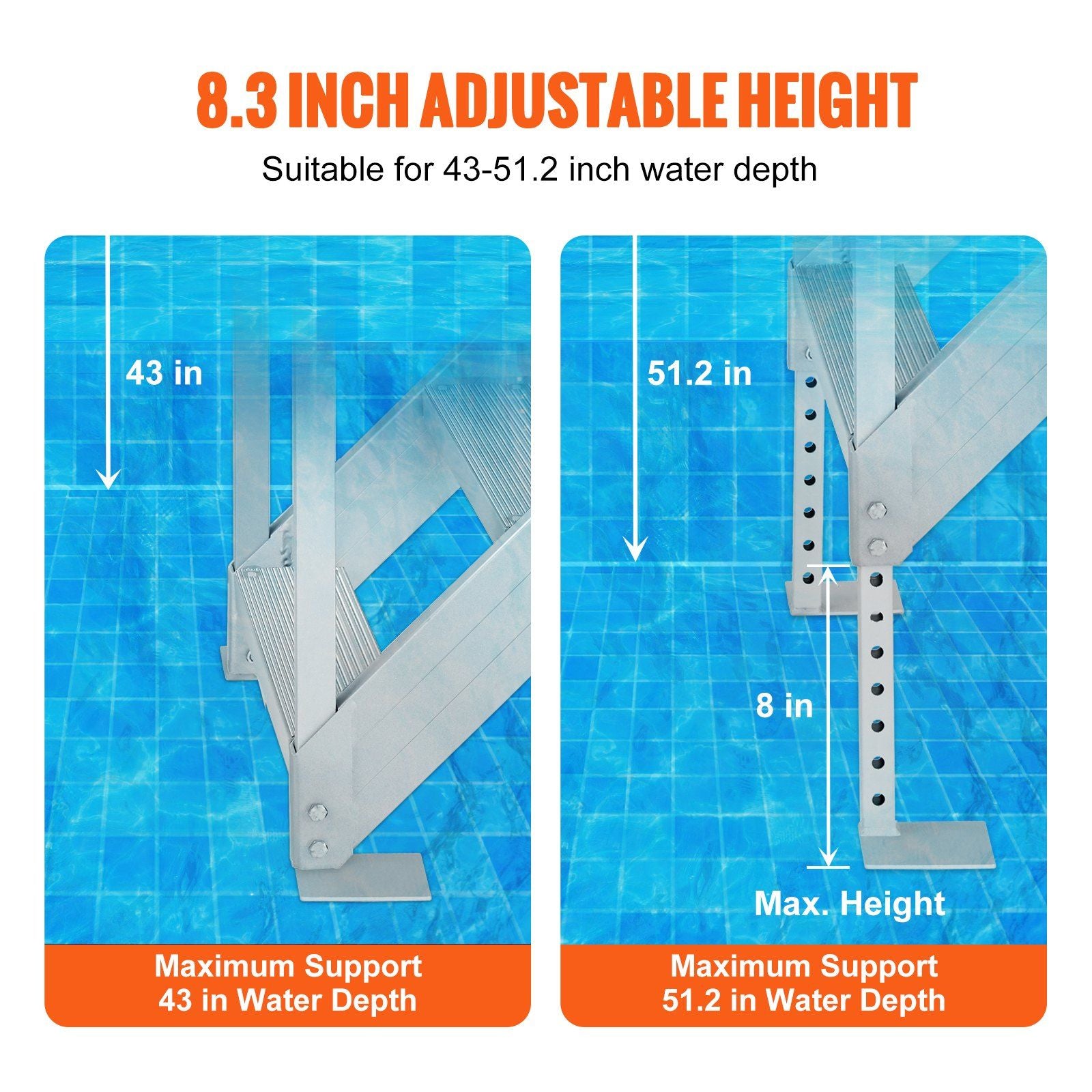 VEVOR Dock Ladder, Adjustable Height, 500 lbs Load Capacity, Aluminum Alloy Steps Pontoon Boat Ladder with Dual Handrails & Nonslip Rubber Mat, Ideal for Ship/Lake/Pool/Marine Boarding - Discount Msrp 