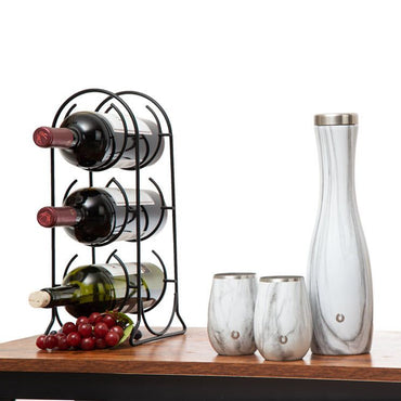 Stainless Steel Carafe and Wine Glass Set, Marble - Discount Msrp 