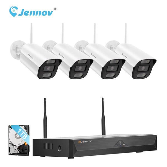 Jennov 5MP Wireless Security Camera System Outdoor IP66 IR WIFI Camera 1TB NVR - Discount Msrp 