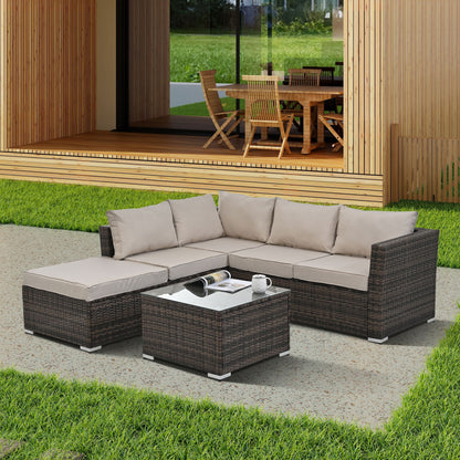 Patio Furniture, Outdoor Furniture, Seasonal PE Wicker Furniture, 4 Set Wicker Furniture With Tempered Glass Coffee Table - Discount Msrp 