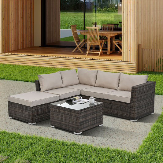 Patio Furniture, Outdoor Furniture, Seasonal PE Wicker Furniture, 4 Set Wicker Furniture With Tempered Glass Coffee Table - Discount Msrp 