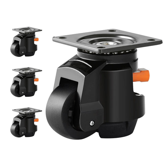 Heavy Duty Leveling Casters 4-Pack | 1000kg/2200LB Capacity with 2.5" Wheels | Precision 360° Swivel & Reinforced Handle for Workbench, Machinery, Industrial Equipment | Floor Protection & Noise-Free - Discount Msrp 