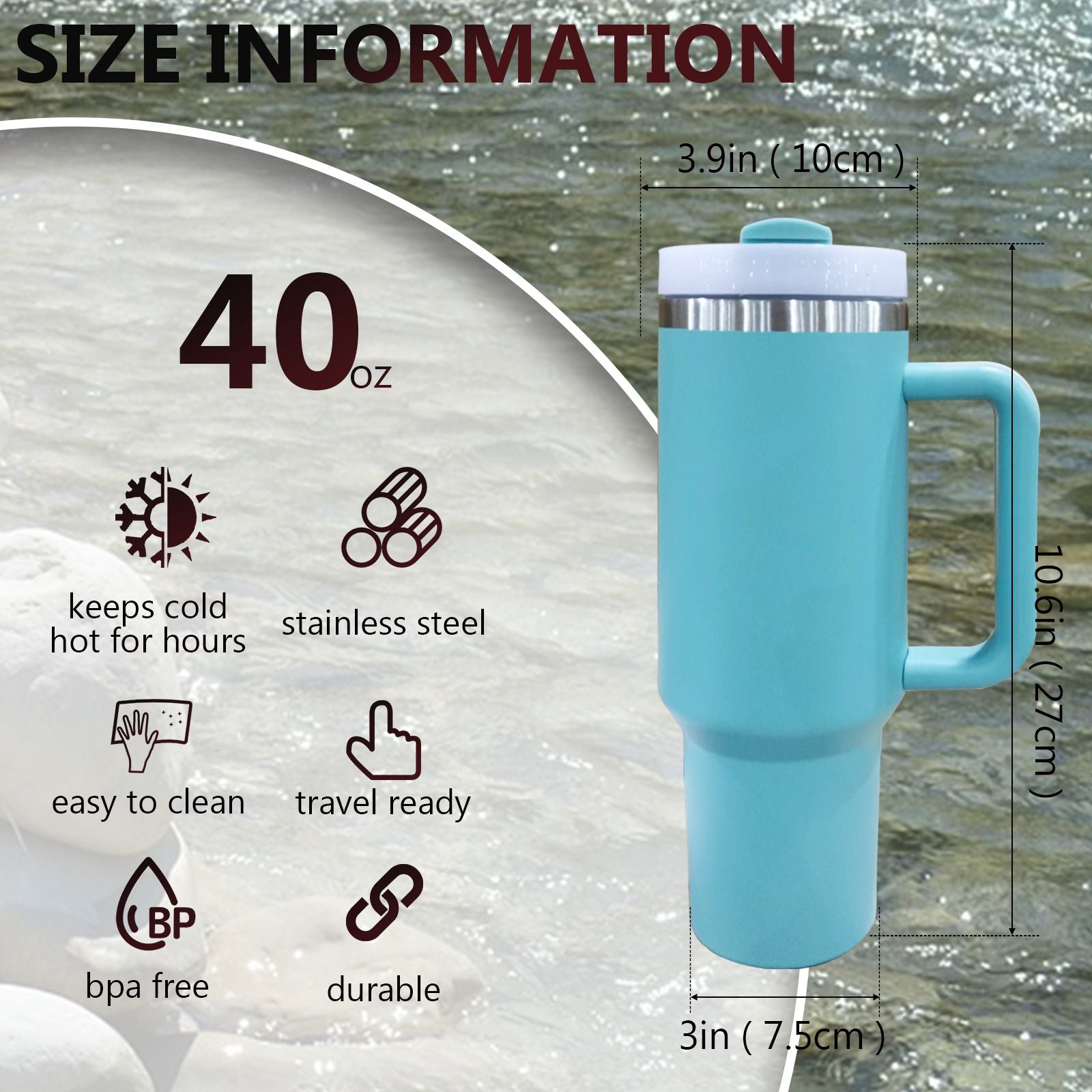40oz V2 large capacity tumbler, With Handle And Straw Lid, Insulated Reusable Stainless Steel Water Bottles Travel Mug Coffee Cup car cup water cup For Men Women Outdoor Camping Driving, gift - Discount Msrp 