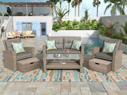 Patio Furniture Set; 4 Piece Outdoor Conversation Set All Weather Wicker Sectional Sofa with Ottoman and Cushions - Discount Msrp 