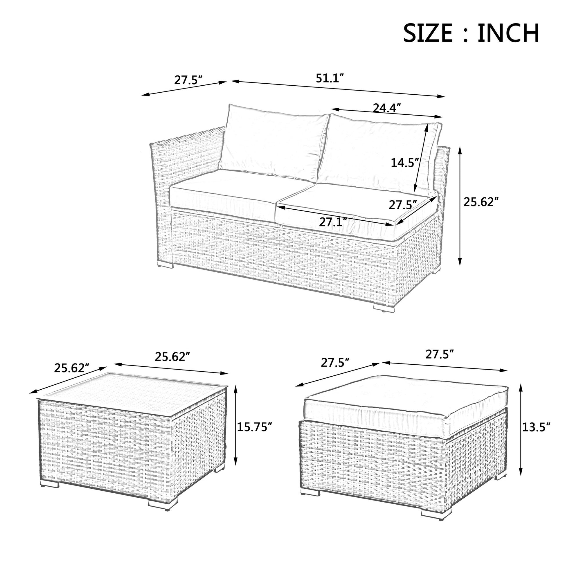 Patio Furniture, Outdoor Furniture, Seasonal PE Wicker Furniture, 4 Set Wicker Furniture With Tempered Glass Coffee Table - Discount Msrp 