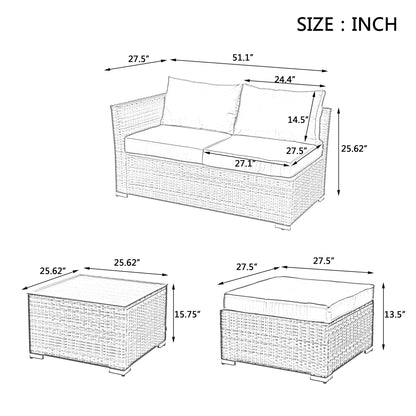Patio Furniture, Outdoor Furniture, Seasonal PE Wicker Furniture, 4 Set Wicker Furniture With Tempered Glass Coffee Table - Discount Msrp 
