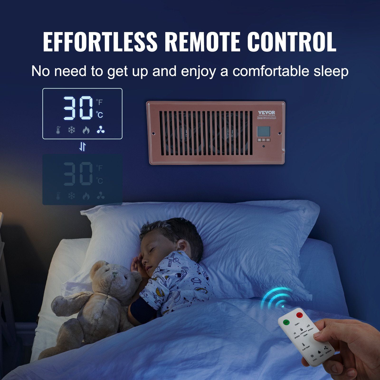 VEVOR Register Booster Fan, Quiet Vent Booster Fan Fits 4' x 10' Register Holes, with Remote Control and Thermostat Control, Adjustable Speed for Heating Cooling Smart Vent, Brown - Discount Msrp 