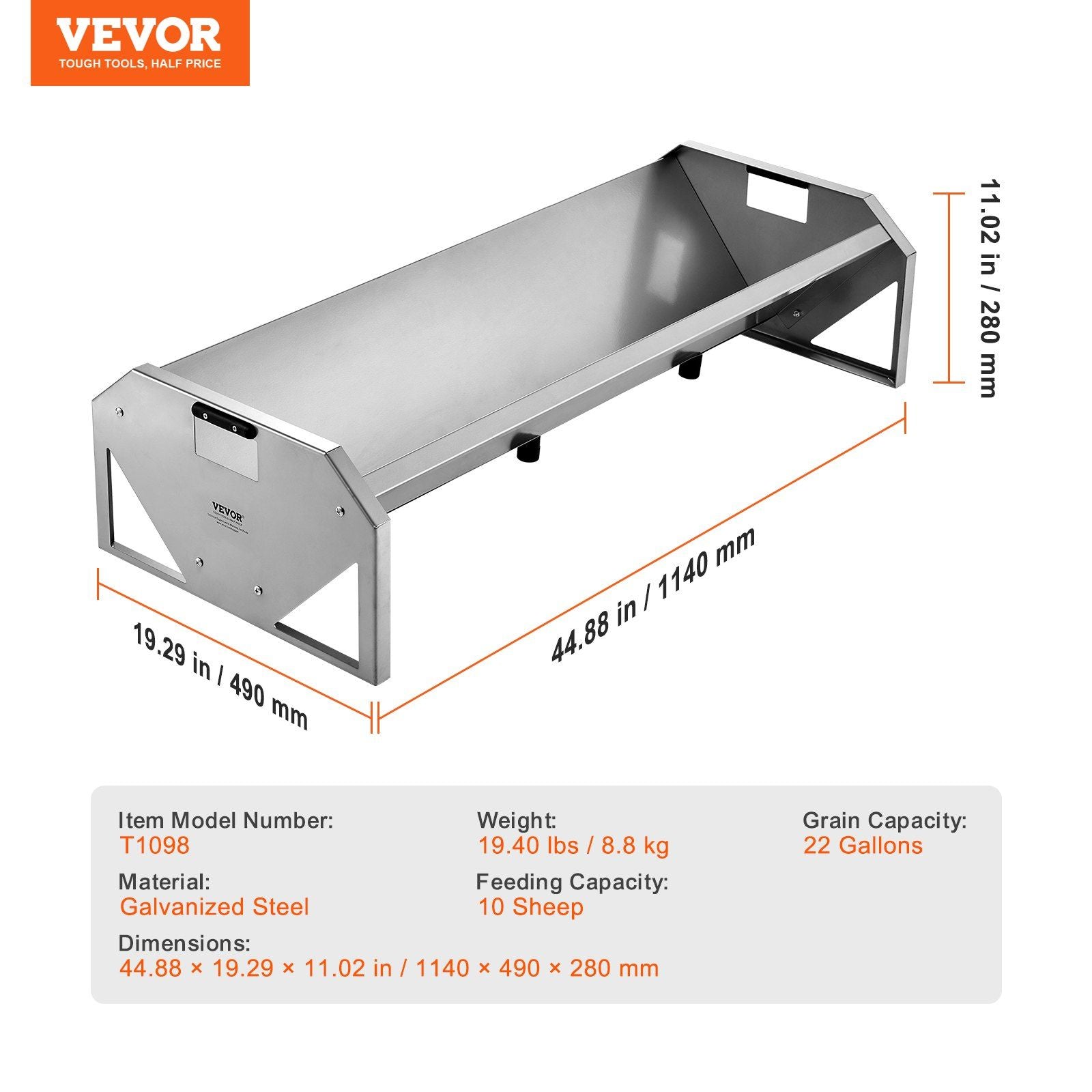 VEVOR Livestock Feeding Trough 22 Gallon Capacity 45" Goat Feeder for 10 Sheep - Discount Msrp 