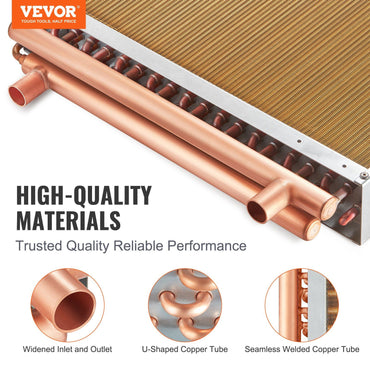 VEVOR Heat Exchanger Water to Air, 20"x 20" with 3-Row 3/8" Copper Ports, 242 Aluminum Fins Heat Exchanger for Outdoor Wood Furnaces, Residential Heating and Cooling, and Forced Air Heating - Discount Msrp 