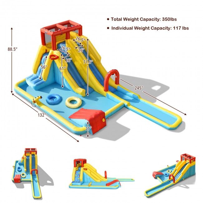 Inflatable Dual Slide Water Park Climbing Bouncer with 735W Air Blower - Discount Msrp 