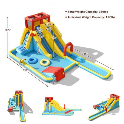Inflatable Dual Slide Water Park Climbing Bouncer with 735W Air Blower - Discount Msrp 