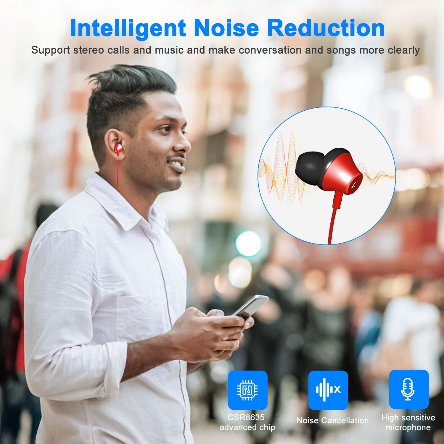 Wireless Neckband Headphones V4.2 Sweat-proof Sport Headsets Earbuds In-Ear Magnetic Neckbands Stereo Earphone - Discount Msrp 