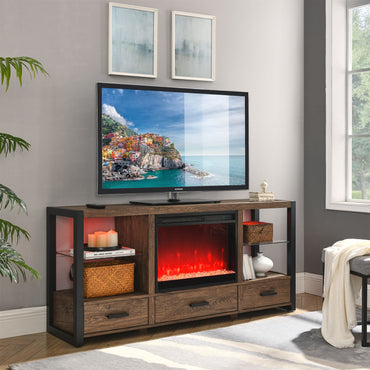 60 inch Electric Fireplace Media TV Stand With Sync Colorful LED Lights-Reclaimed Barnwood Color - Discount Msrp 
