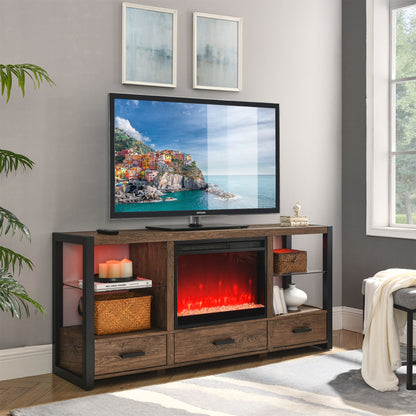 60 inch Electric Fireplace Media TV Stand With Sync Colorful LED Lights-Reclaimed Barnwood Color - Discount Msrp 