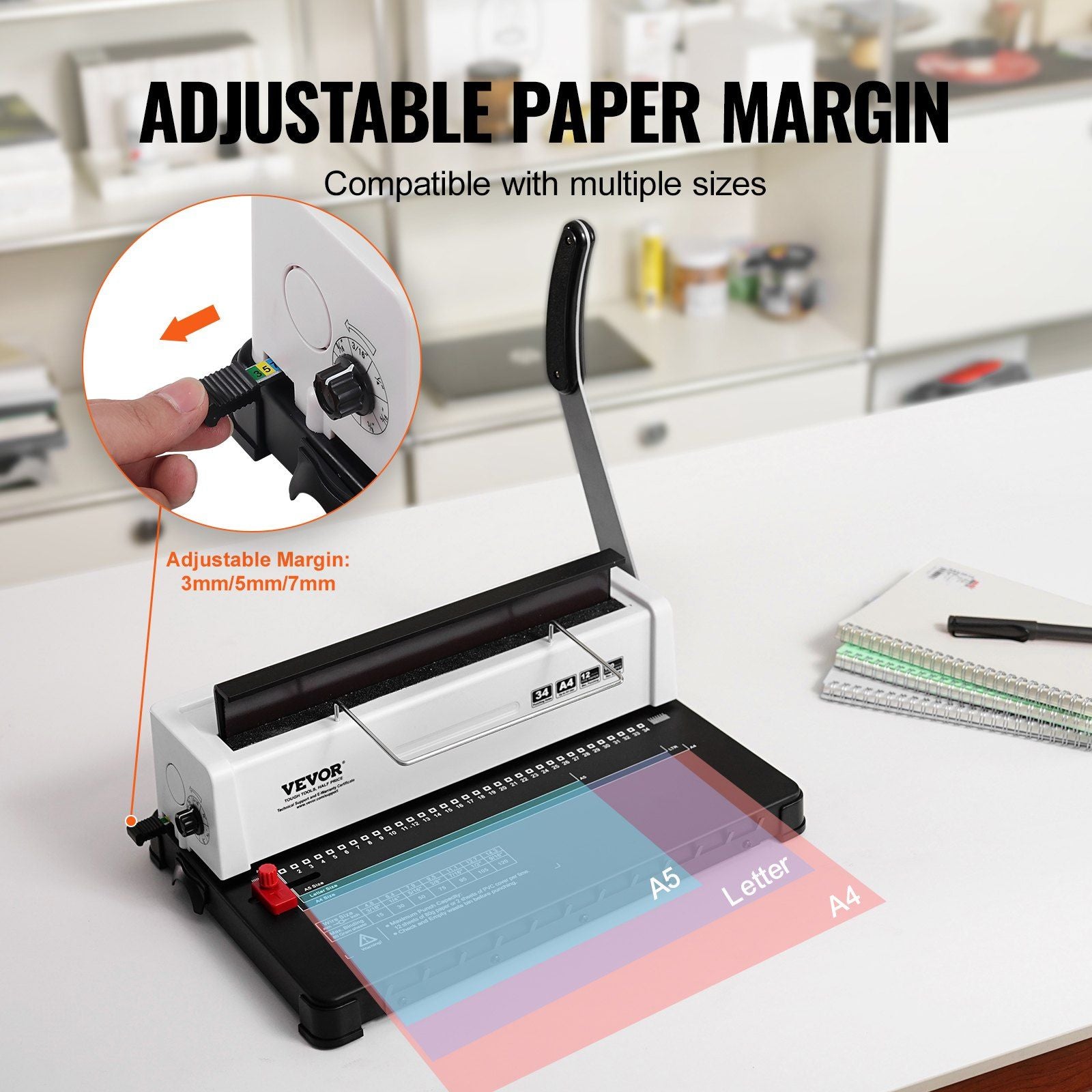 VEVOR Coil Spiral Binding Machine, Manual Book Maker 34-Holes Binding 120 Sheets, Punch Binder with 100pcs 5/16'' Coil Binding Spines, Adjustable Side Margin, for Letter Size, A4, A5 - Discount Msrp 