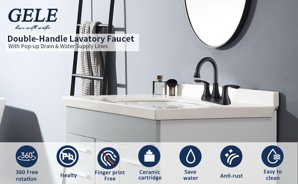 2-Handle 4-Inch Oil Rubbed Bronze Bathroom Faucet, Bathroom Vanity Sink Faucets with Pop-up Drain and Supply Hoses - Discount Msrp 