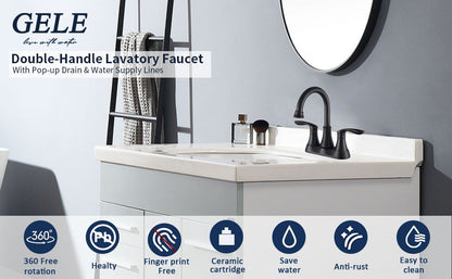 2-Handle 4-Inch Oil Rubbed Bronze Bathroom Faucet, Bathroom Vanity Sink Faucets with Pop-up Drain and Supply Hoses - Discount Msrp 