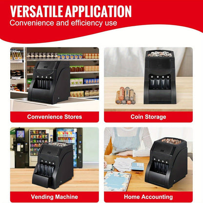 USD Coin Sorter, Coin Sorter Machine for USD Coin, Sorts up to 230 Coins/min, Coin Sorter and Wrapper Machine Holds 200 Coins Included 4 Coin Tubes, Black - Discount Msrp 
