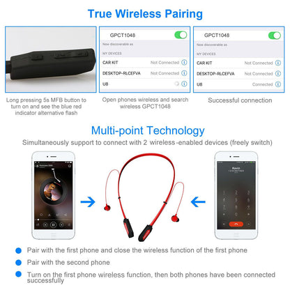Wireless Neckband Headphones V4.2 Sweat-proof Sport Headsets Earbuds In-Ear Magnetic Neckbands Stereo Earphone - Discount Msrp 