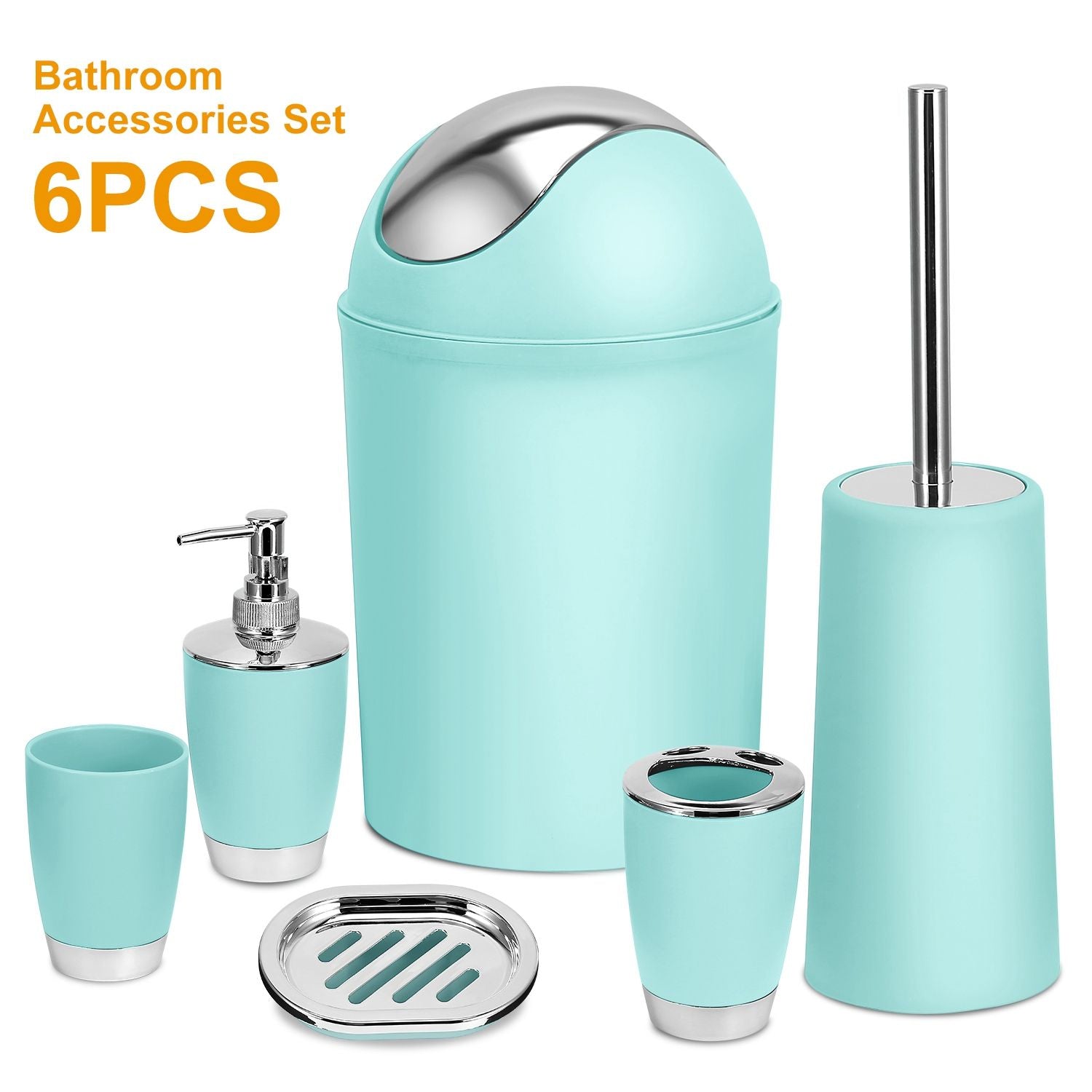 Bathroom Accessories Set 6 Pcs Bathroom Set Ensemble Complete Soap Dispenser Toothbrush Holder - Discount Msrp 