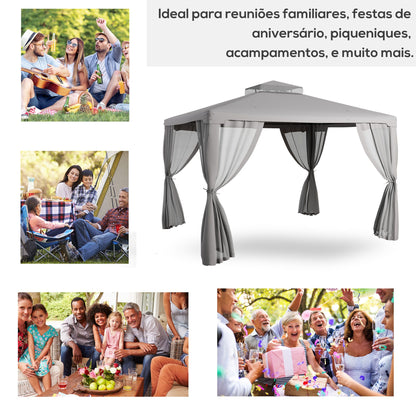 Outsunny 9.6' x 11.6' Patio Gazebo, Outdoor Canopy Shelter with 2-Tier Roof and Netting, Steel Frame for Garden, Lawn, Backyard, and Deck, Gray - Discount Msrp 