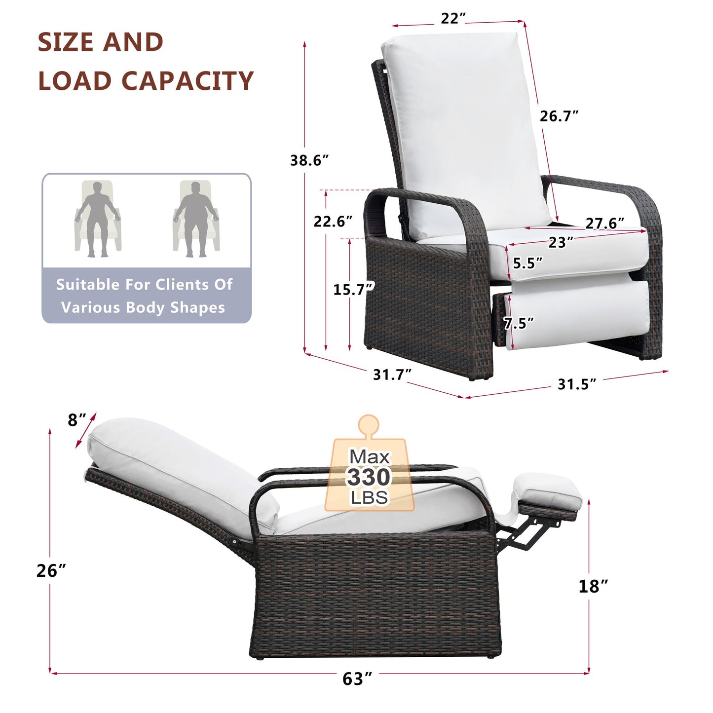 Outdoor Recliner Chair; Automatic Adjustable Wicker Lounge Recliner Chair with 5.12'' Thicken Cushion - Discount Msrp 