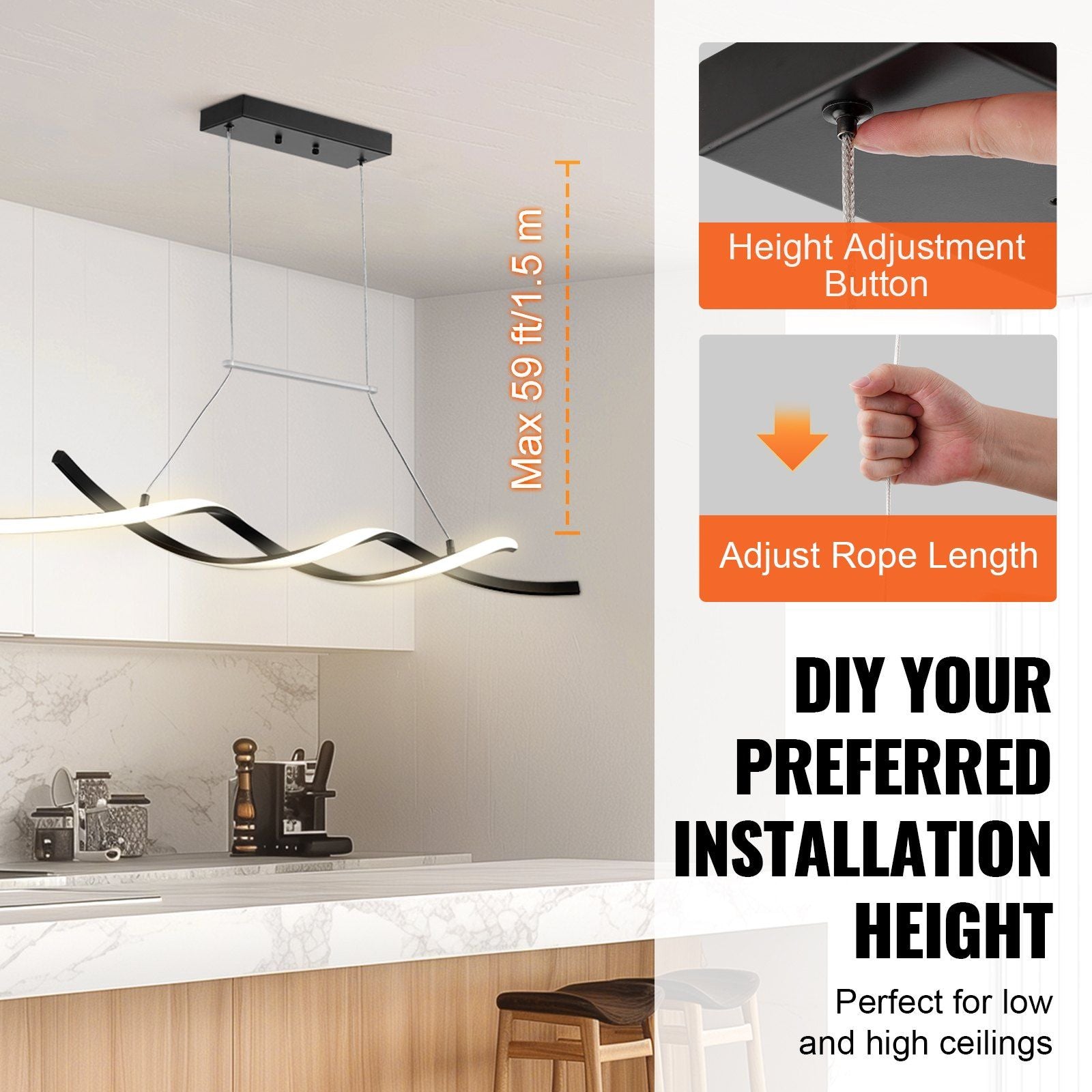 VEVOR Modern Chandelier Light Fixtures Dimmable LED Pendant Light Remote Control - Discount Msrp 
