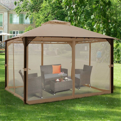 12 x 10 Feet Outdoor Double Top Patio Gazebo with Netting - Discount Msrp 