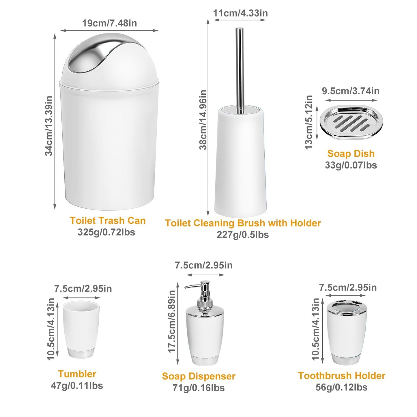 Bathroom Accessories Set 6 Pcs Bathroom Set Ensemble Complete Soap Dispenser Toothbrush Holder - Discount Msrp 