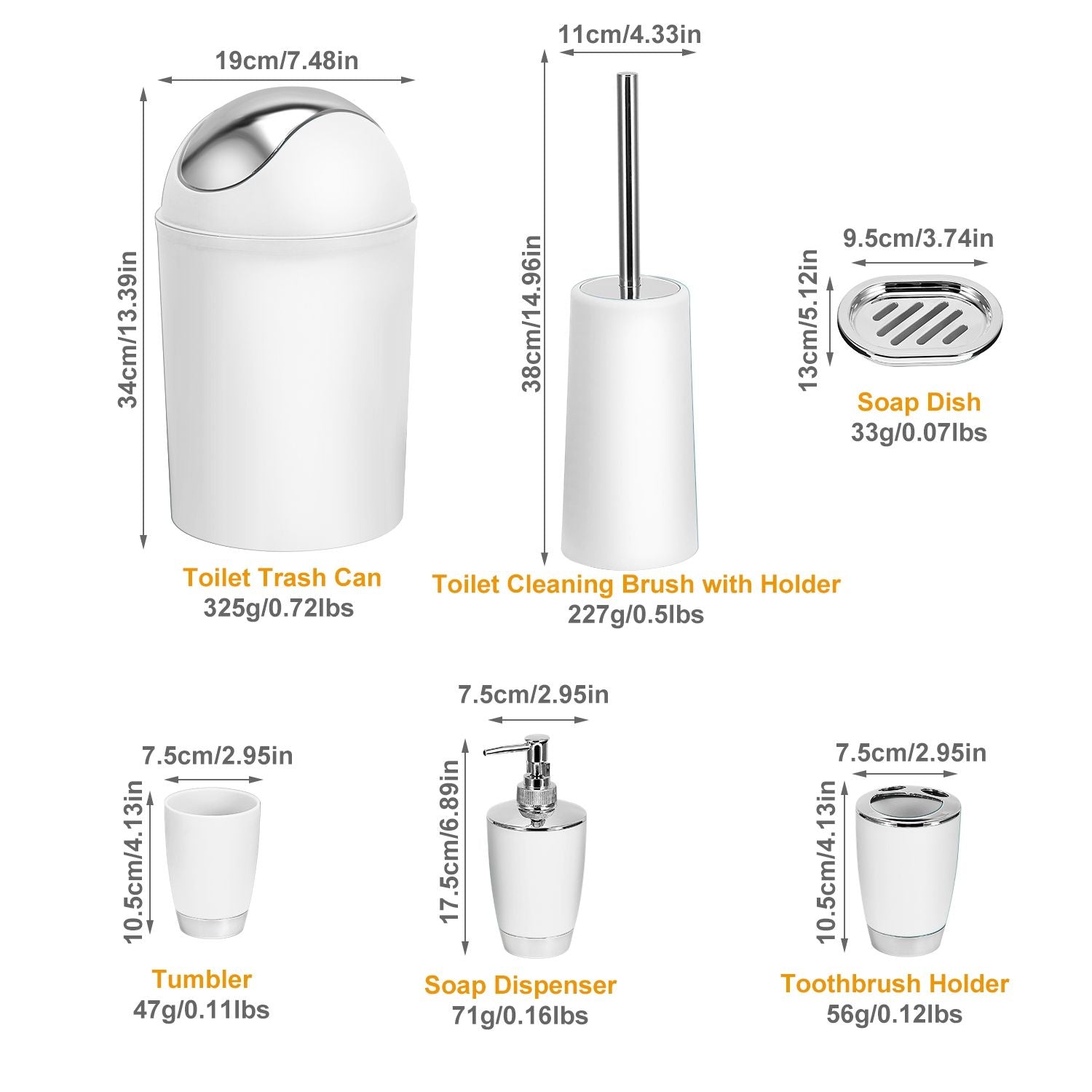Bathroom Accessories Set 6 Pcs Bathroom Set Ensemble Complete Soap Dispenser Toothbrush Holder - Discount Msrp 