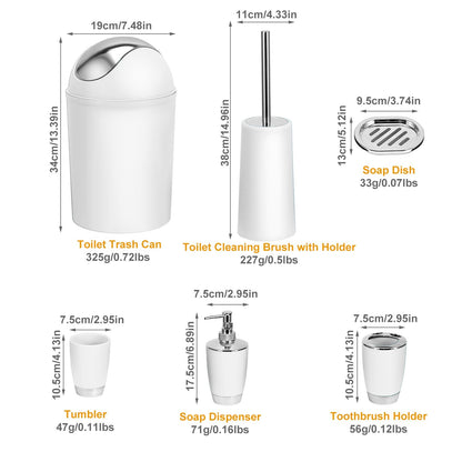 Bathroom Accessories Set 6 Pcs Bathroom Set Ensemble Complete Soap Dispenser Toothbrush Holder - Discount Msrp 
