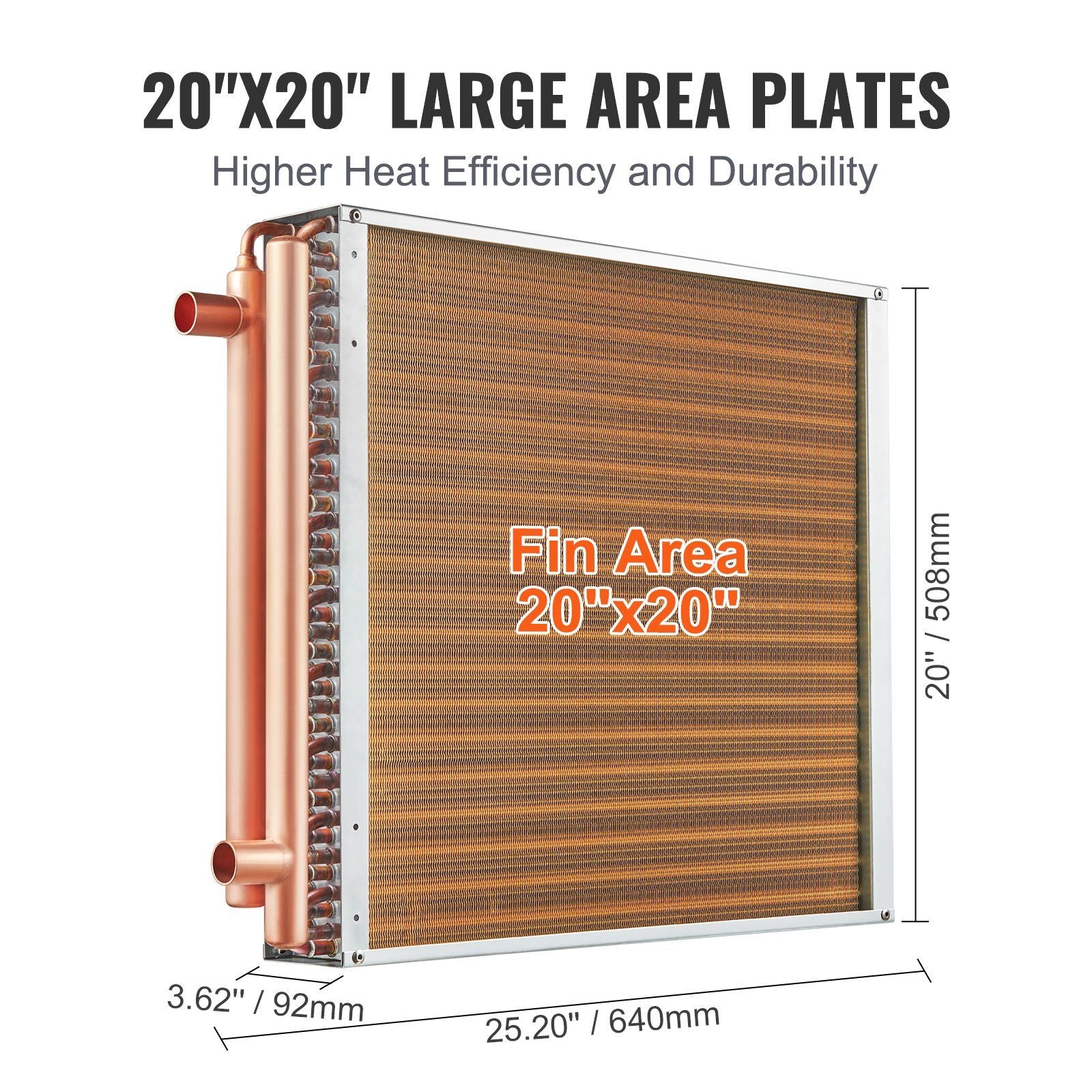VEVOR Heat Exchanger Water to Air, 20"x 20" with 3-Row 3/8" Copper Ports, 242 Aluminum Fins Heat Exchanger for Outdoor Wood Furnaces, Residential Heating and Cooling, and Forced Air Heating - Discount Msrp 