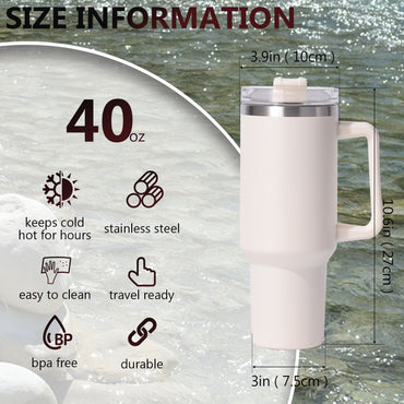 40oz large capacity tumbler, With Handle And Straw Lid, Insulated Reusable Stainless Steel Water Bottles Travel Mug Coffee Cup car cup water cup For Men Women Outdoor Camping Driving, gift - Discount Msrp 