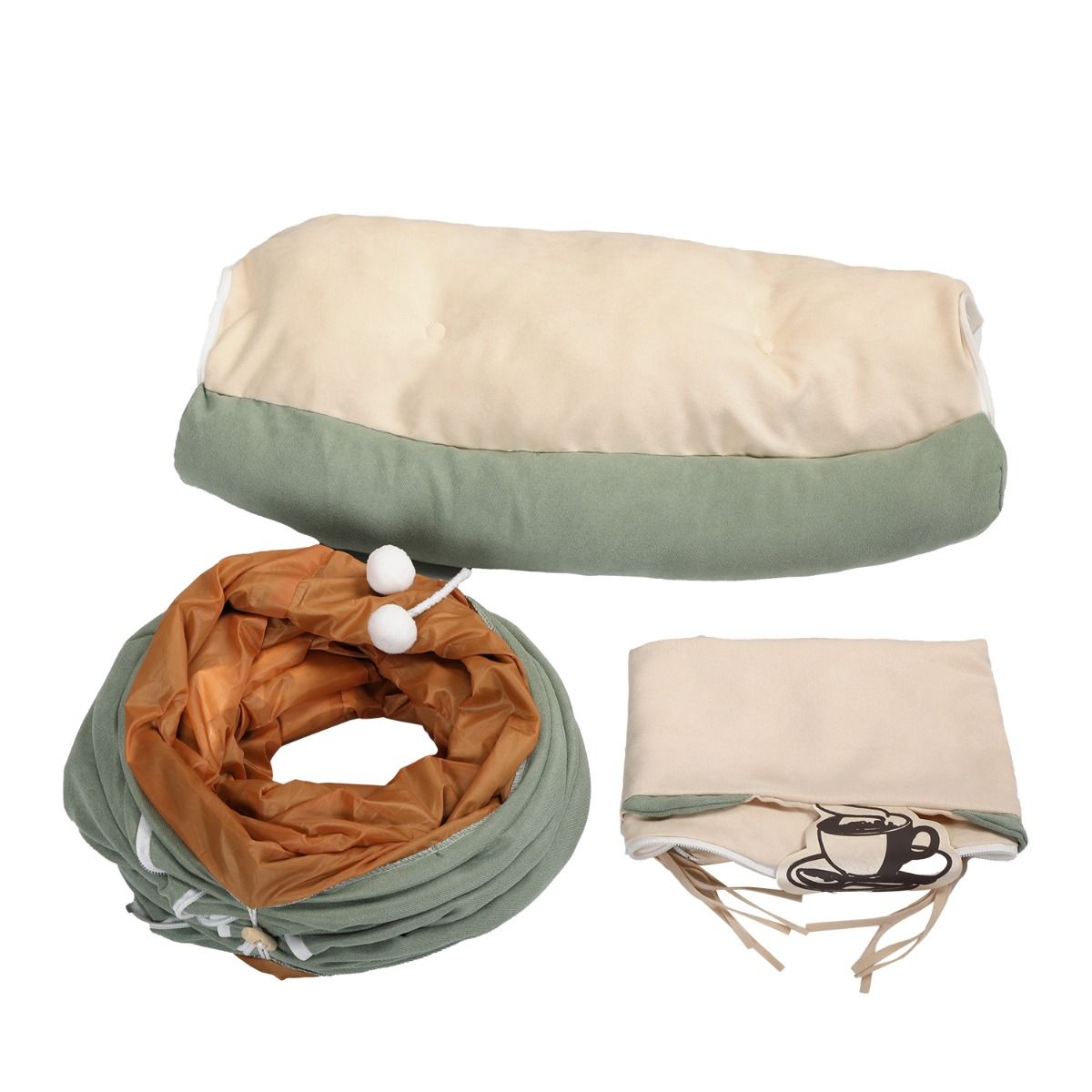 Cat's Telescopic Tunnel Cushioned Bed Pet Nest Teasing Balls Zipper Connection Feline Supplies, Bright Green XH - Discount Msrp 