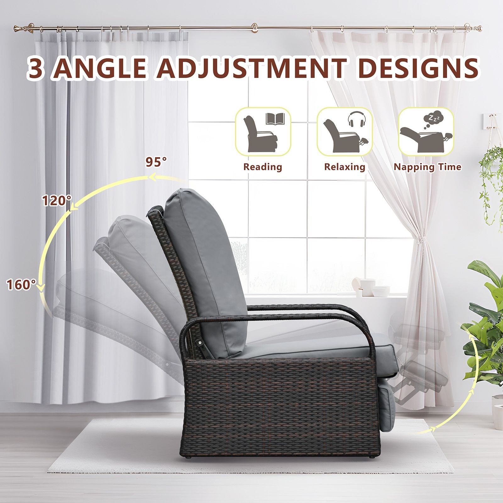 Outdoor Recliner Chair; Automatic Adjustable Wicker Lounge Recliner Chair with 5.12'' Thicken Cushion - Discount Msrp 