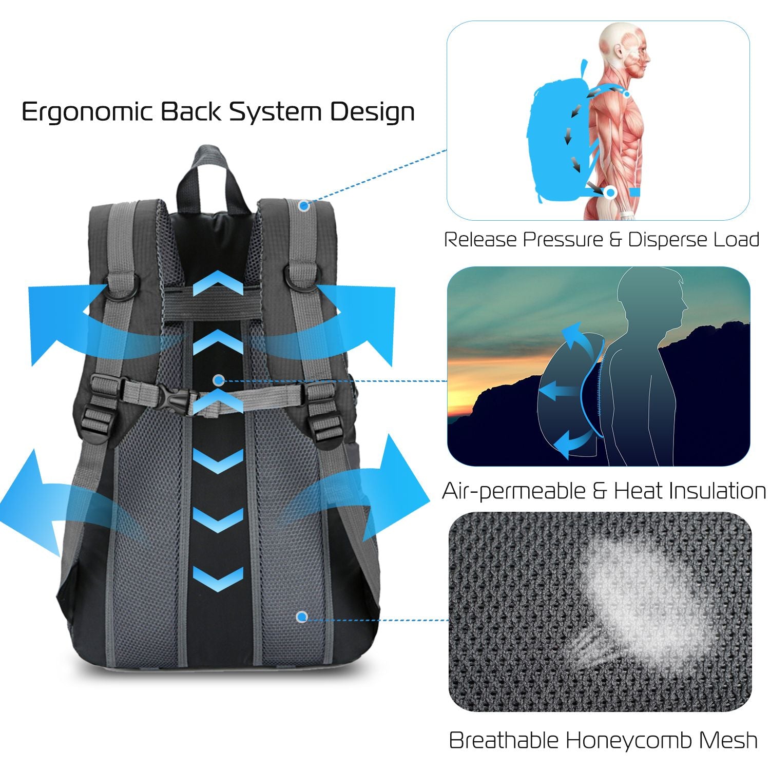 36L Travel Backpack Waterproof Hiking Daypack with Multiple Compartments and Pockets, Nylon Backpack for Camping - Discount Msrp 