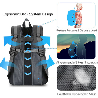 36L Travel Backpack Waterproof Hiking Daypack with Multiple Compartments and Pockets, Nylon Backpack for Camping - Discount Msrp 